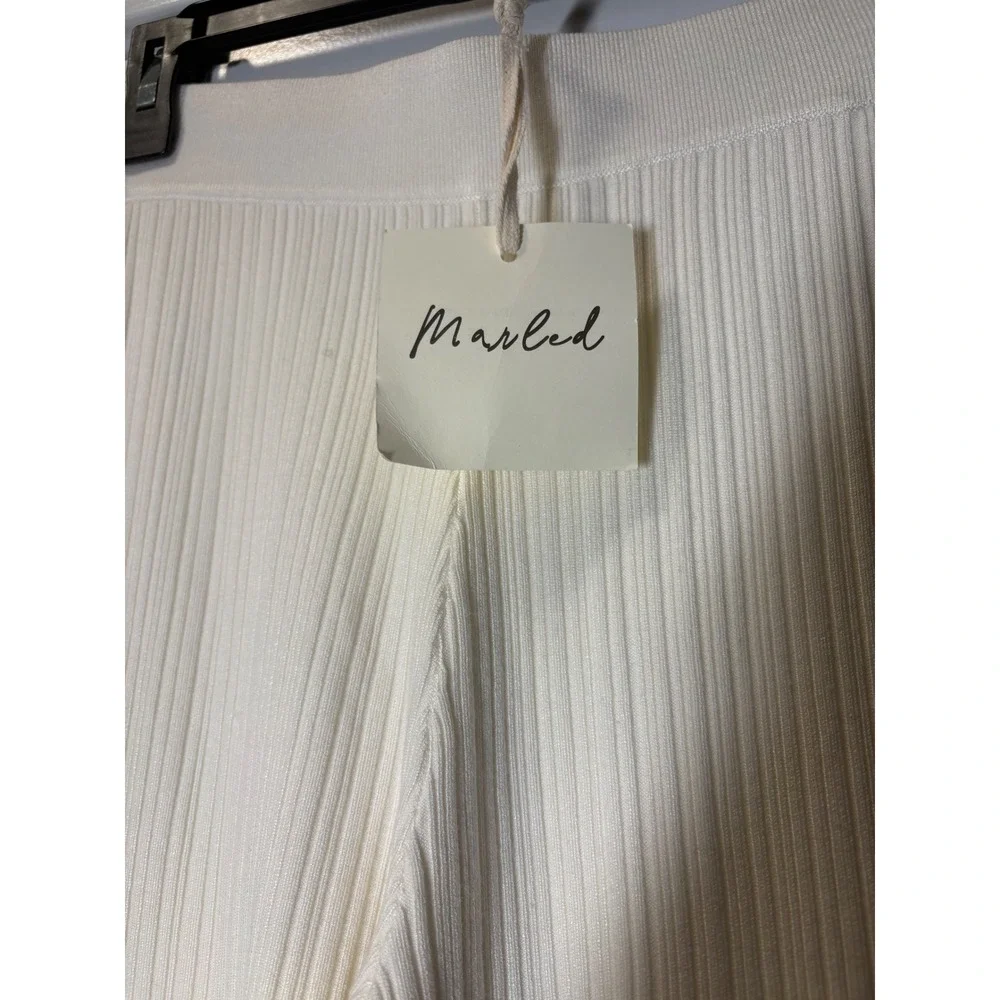 Marled NWT Womens Ivory Ribbed Knit Wide Leg Pants High Waisted Cream - Medium - Picture 2 of 3